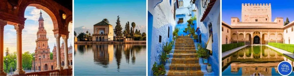 Travel to southern Spain, Andalusia and Morocco from Seville with transport, hotels and guides included.